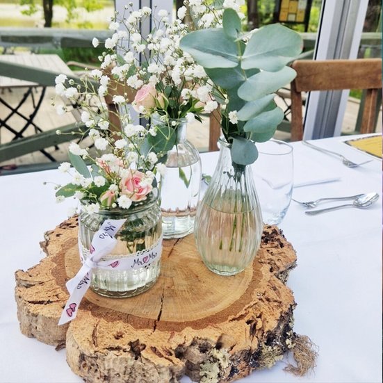 Produktkategorie | Floristikbedarf - Holz - Wurzelscheibe mit Gesteck